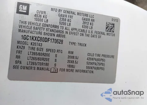 2013 Chevrolet Silverado 2500Hd Lt from USA, damaged, VIN 1GC1KXC80DF170628